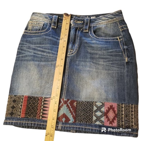 Miss Me Skirt Denim Mini Embroidery Tapestry Hem(27) - Picture 6 of 6